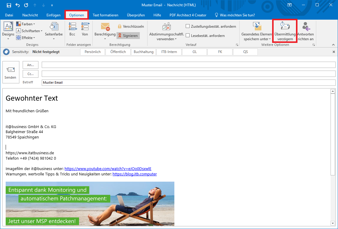 Outlook Übermittlung Einer Email Verzögern